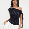 Asymmetrical Neck Polka Dot Ruched Knotted Top On Model for Women | Littlebox India
