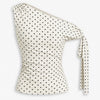 Asymmetrical Neck Polka Dot Ruched Knotted Top in Classic White Front View for Women | Littlebox India