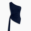 Asymmetrical Neck Ruched Tank Top in Blue Front View for Women | Littlebox India