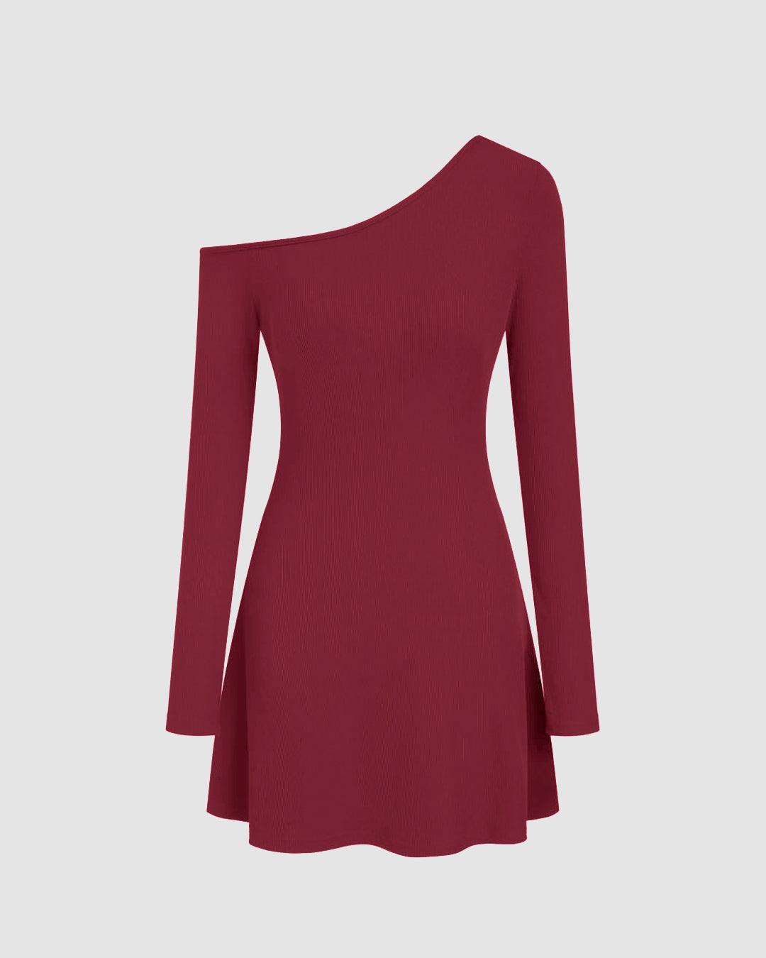 Bodycon Asymmetrical Neck Long Sleeve Ruched Maxi Dress