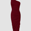 Asymmetrical Neck Sleeveless Slit Maxi Dress in Burgundy Front View for Women | Littlebox India