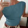 Asymmetrical Neck Slim Fit Straight Hem Sleeveless Top in French Blue Front View for Women | Littlebox India