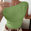 Asymmetrical Neck Slim Fit Straight Hem Sleeveless Top in Light Pista Front View for Women | Littlebox India