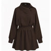 Asymmetrical Neckline Ruched A-Line Mini Dress in Chocolate Front View for Women | Littlebox India