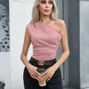 Asymmetrical One Shoulder Ruched Powder Pink Top Front View For Women | Littlebox India
