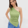 Asymmetrical Ruched Split Tank Top in Light pista On Model for Women | Littlebox India