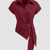 Asymmetrical Tie Waist Polo Shirt in Cherry Front View for Women | Littlebox India