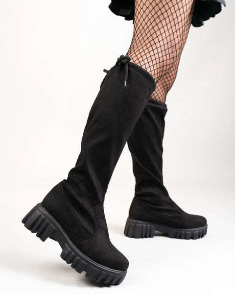 Tie Back Platform Chunky Heeled Socks Boots