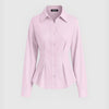Baby Pink Solid Fitted Button-Down Shirt with Peplum Hem Front View For Women | Littlebox India