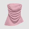 Ruched Baby pink tube top with an asymmetric hem, featuring a soft, textured design that flatters and adds a flirty touch