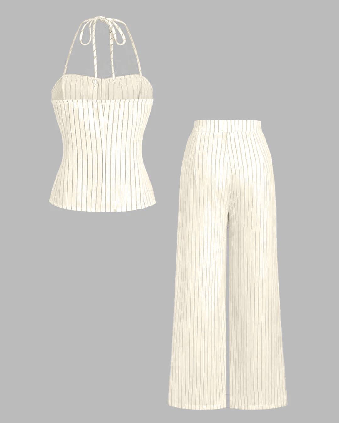 PINSTRIPE POINTED HEM HALTER TOP & PANTS SET