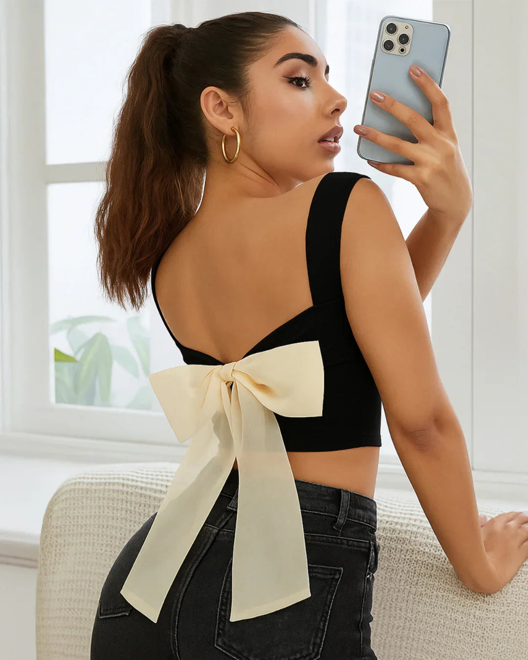 Back Tie Bow embellished Crop top - Littlebox India