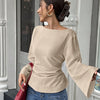 Back Tie Detail Flared Full Sleeve Top in Beige Front View For Women | Littlebox India