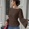 Back Tie Detail Flared Full Sleeve Top in Chocolate Fondae Front View For Women | Littlebox India