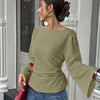 Back Tie Detail Flared Full Sleeve Top in Herbal Front View For Women | Littlebox India