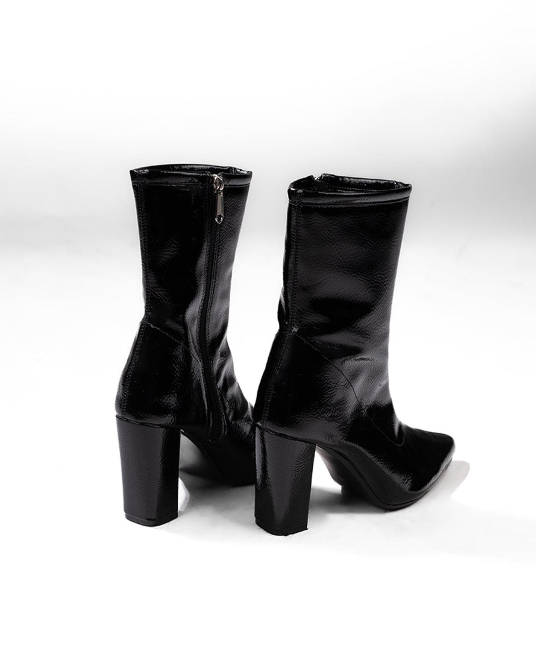Ankle Boots High Chunky Block Heel Mid Calf Boots
