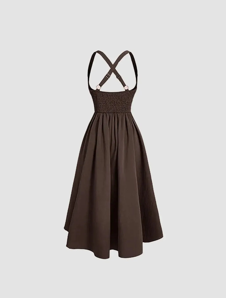 Backless Strappy Long Dress In Chocolate Brown