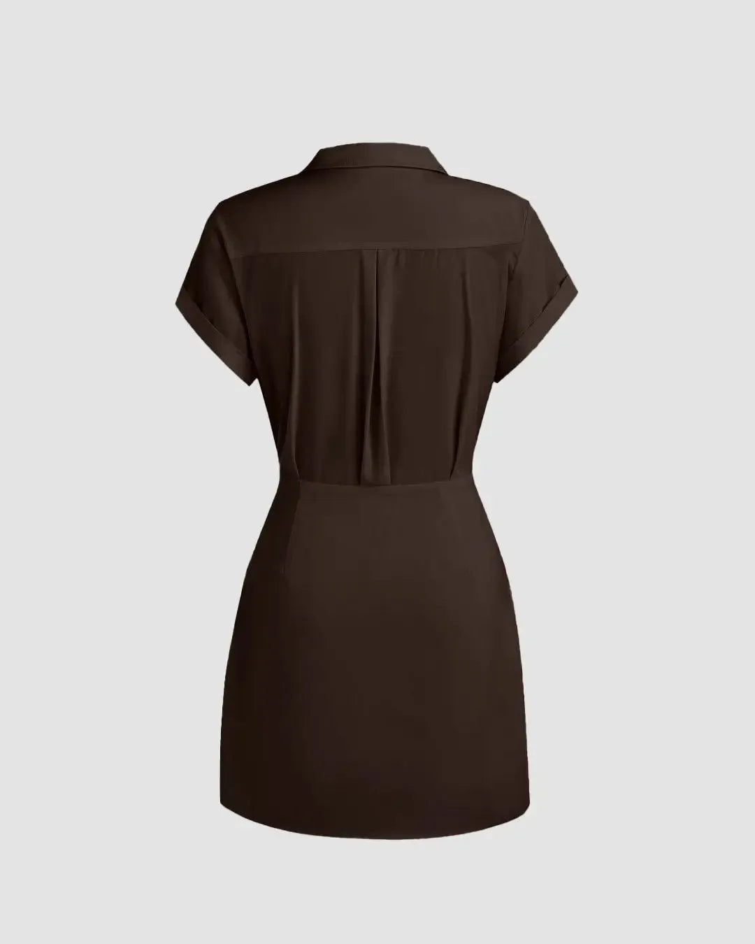 Collar Wrap Buckle Dark Brown Mini Dress