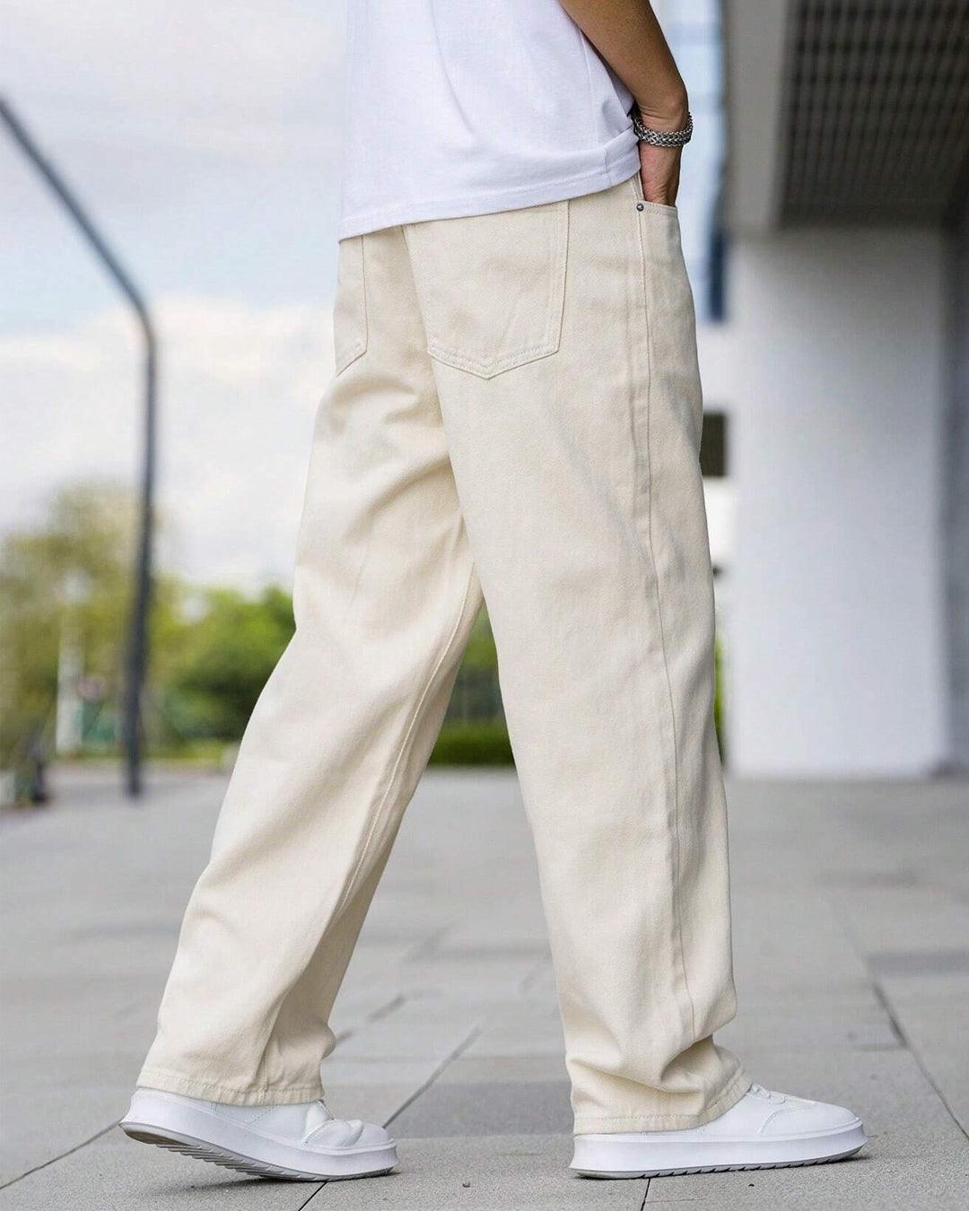 Men Relaxed Fit Mid Rise Beige Trouser