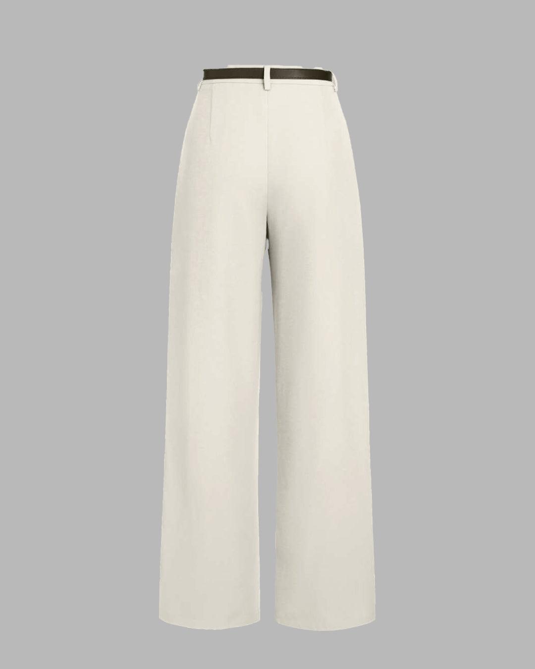 Pleated High Waisted Wide Leg Trousers in Off-White