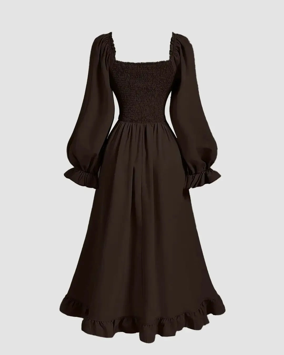 Vintage Puff Sleeve Drawstring Ruffle Long Dress - Littlebox India Vintage Puff Sleeve Drawstring Ruffle Long Dress - Littlebox India
