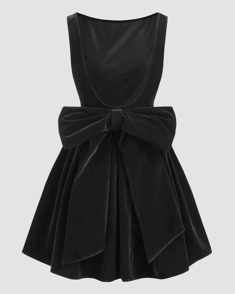 Velvet Backless Short Midi Dress In Black