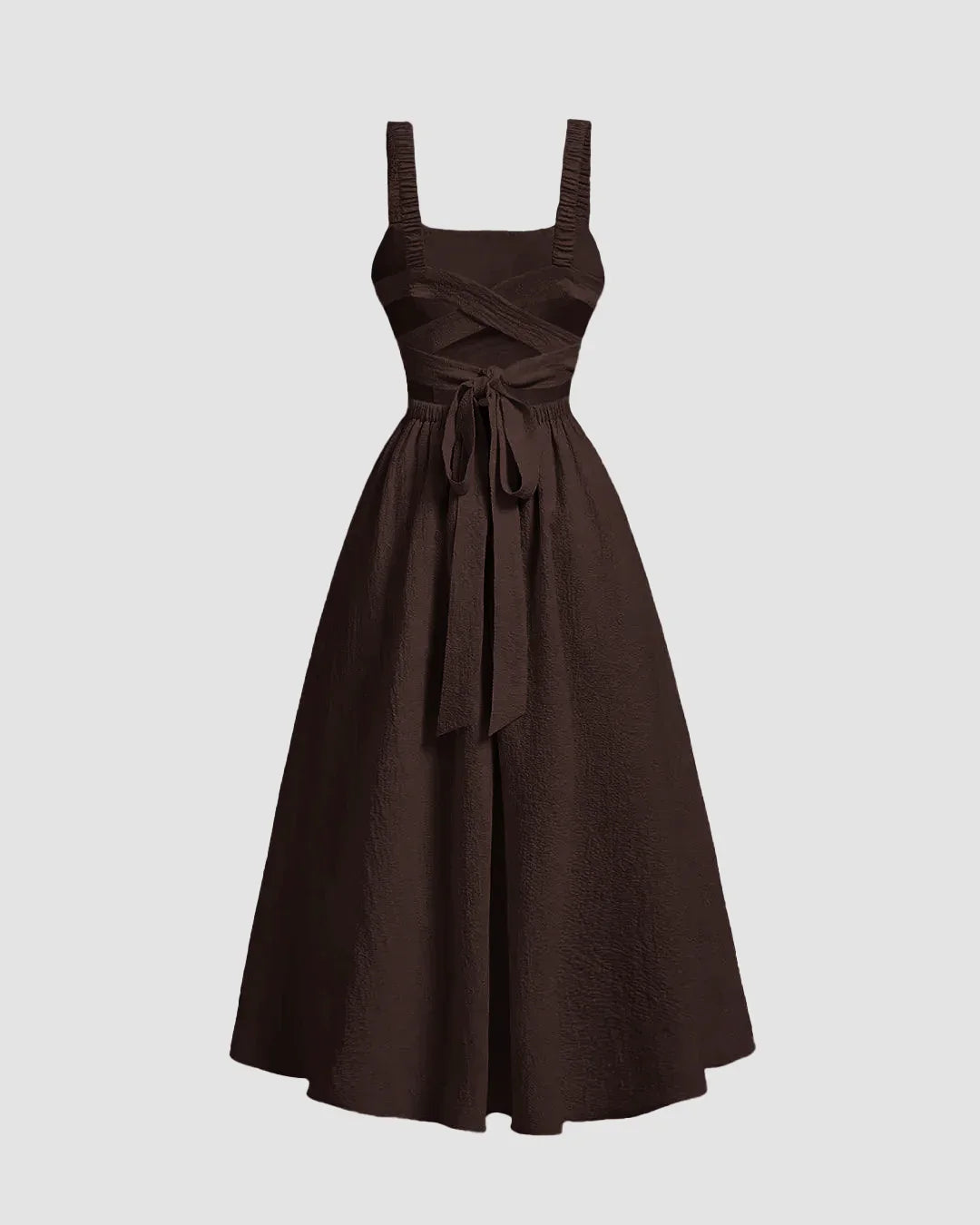 Criss-Cross Bow Design Dress In Chocolate