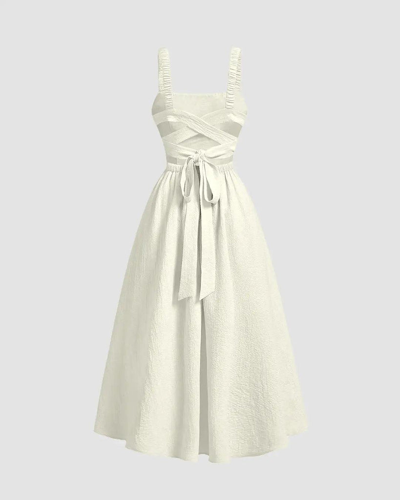 Criss-Cross Design Flared Dress In Off-White