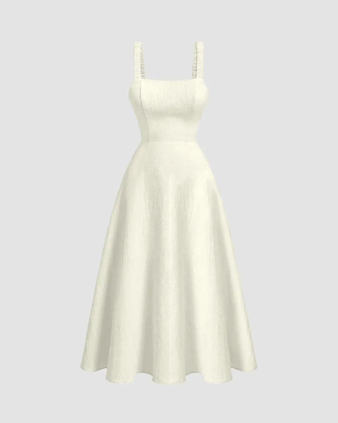 Criss-Cross Design Flared Dress In Off-White