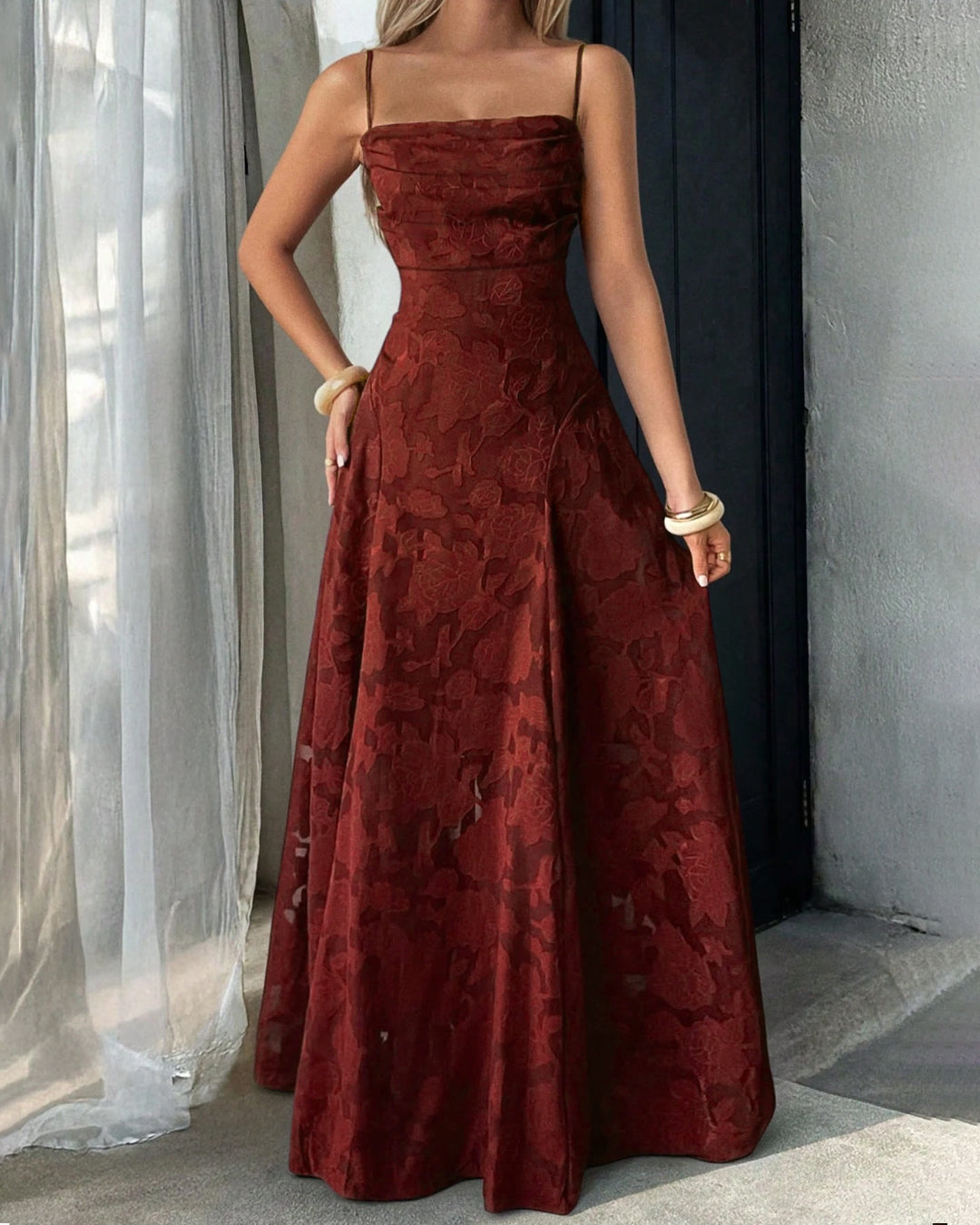 sleeveless backless dress Drawstring Floral Textured in Merlot Red- Littlebox India Size:L ~~~~Welcome to Pounoo Color:Blue blue baby shower maternity
