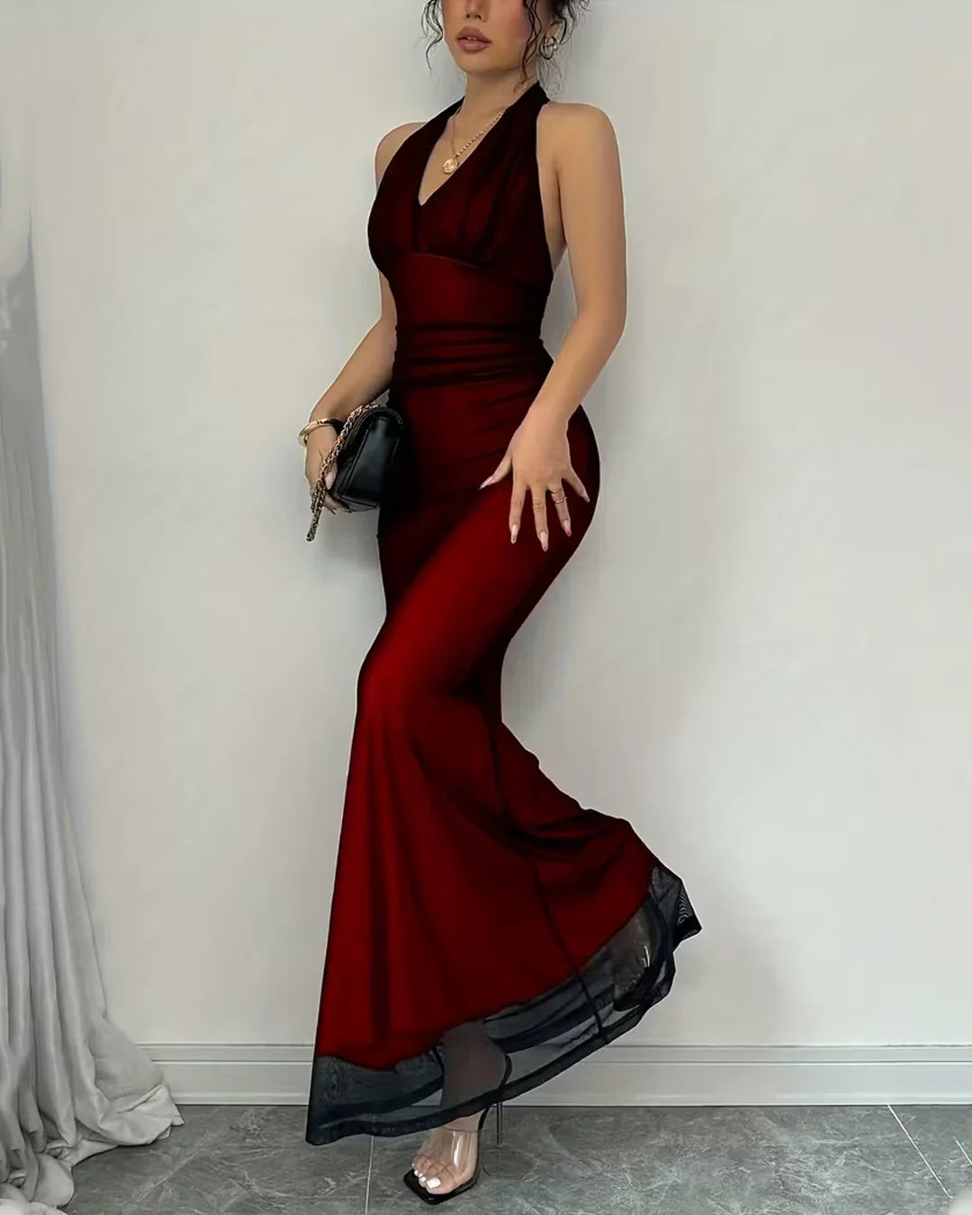 Backless Mermaid Long Dress In Red - Littlebox India Backless Mermaid Long Dress In Red - Littlebox India