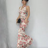 Backless Mermaid Maxi Floral Dress with Mesh Halter Neck Front View for Women | Littlebox India