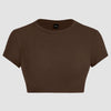 Basic Crew Neck Fitted Crop Top in Brown Front View For Women | Littlebox India