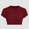 Burgundy cotton fitted crop top with a basic crew neck design.