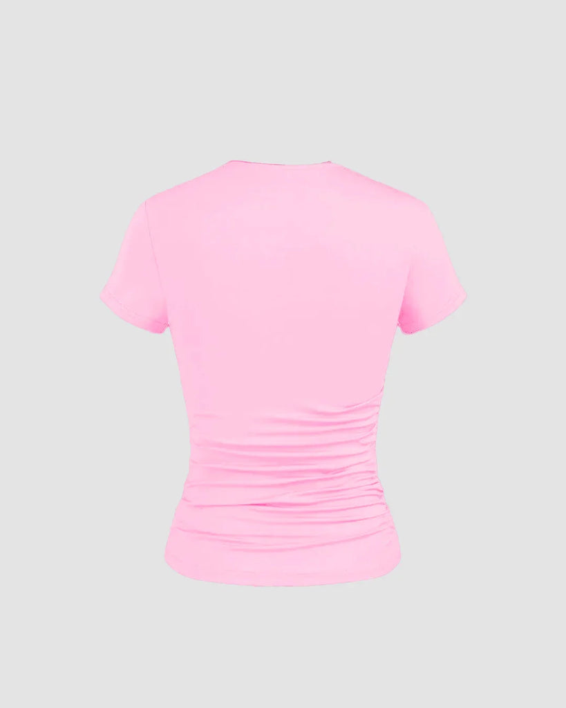 Basic Short Sleeve Slim Fit Prism Pink Top - Littlebox India