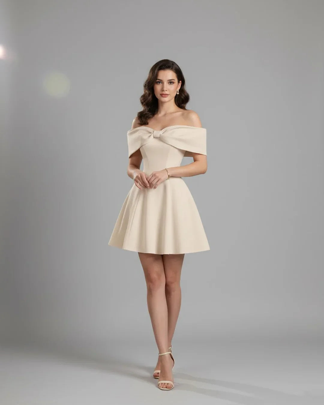 beige strapless mini dress Beige Strapless Bow Detail Mini Dress – Littlebox India