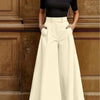 Bell Bottom Pocket Structured Pants in Beige Front View For Women | Littlebox India