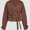 Belted Lapel Collar Cropped Waistcoat in Brown Front View For Women | Littlebox India