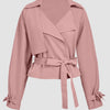 Belted Lapel Collar Cropped Waistcoat in Pink Front View for Women | Littlebox India