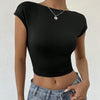 Black Cap Sleeve Crop Top Front View For Women | Littlebox India