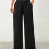 Black Drawstring Wide Leg Lounge Pants Front View For Women |Littlebox India