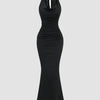 Black Halter Backless Bodycon Mermaid Dress Front View for Women | Littlebox India