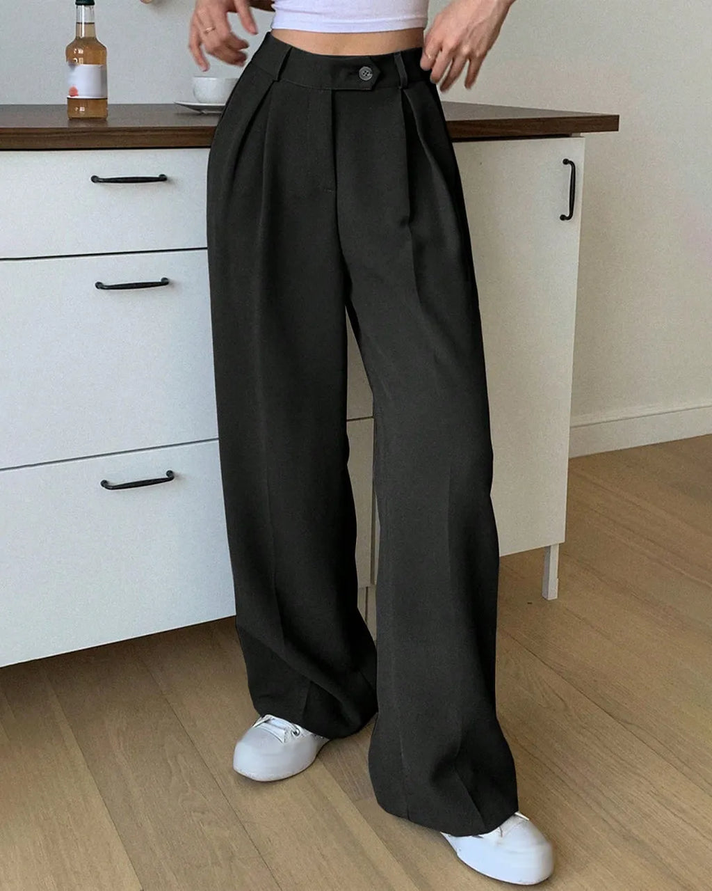 パンツ LAST RESORT AB Black straight-leg pants Buy Black Geometric Straight Fit Palazzo With Elasticated