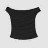 Black Off-Shoulder Ruched Fitted Top Front View For Women | Littlebox India
