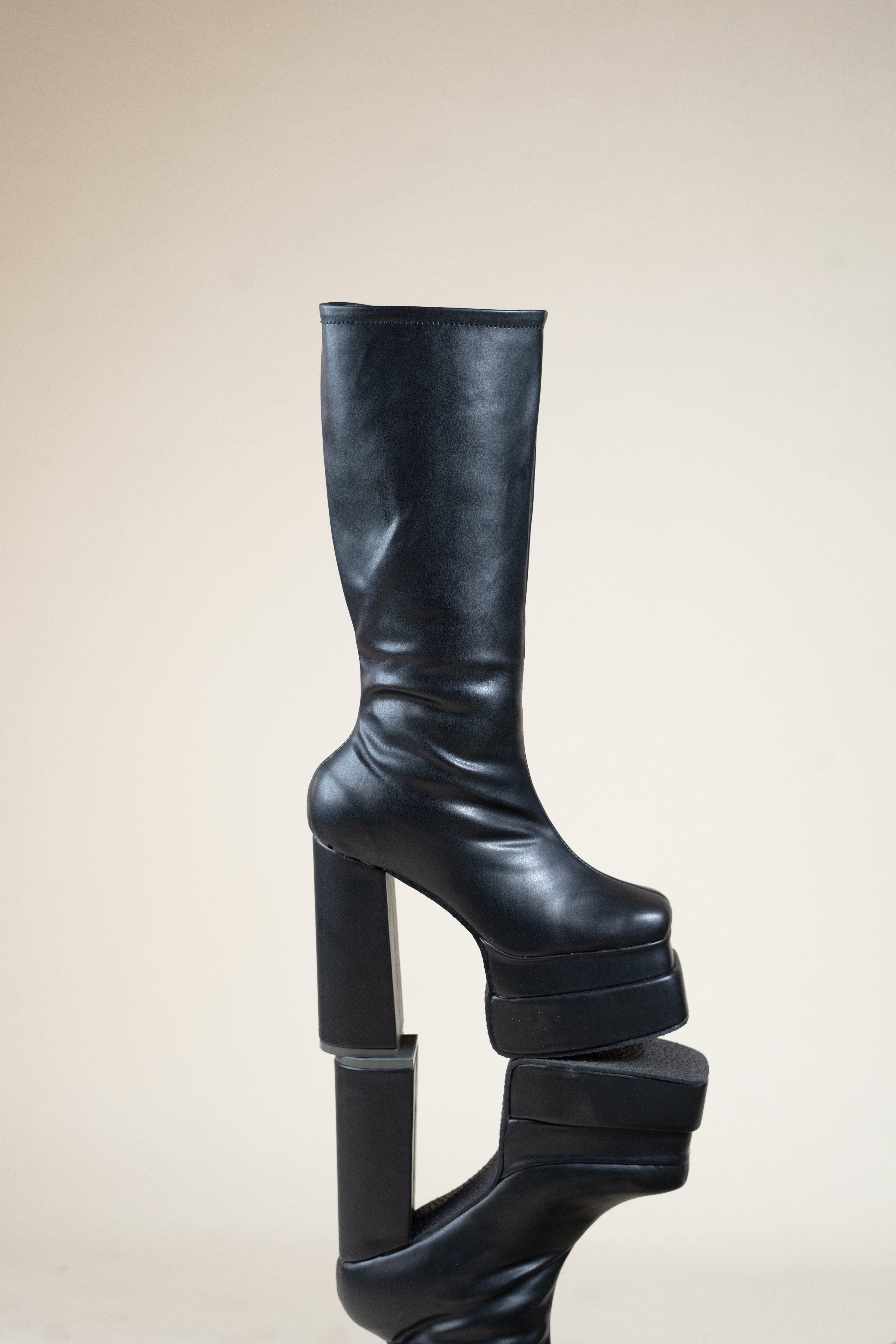 Littlebox India Black Platform Boots with Block Heel