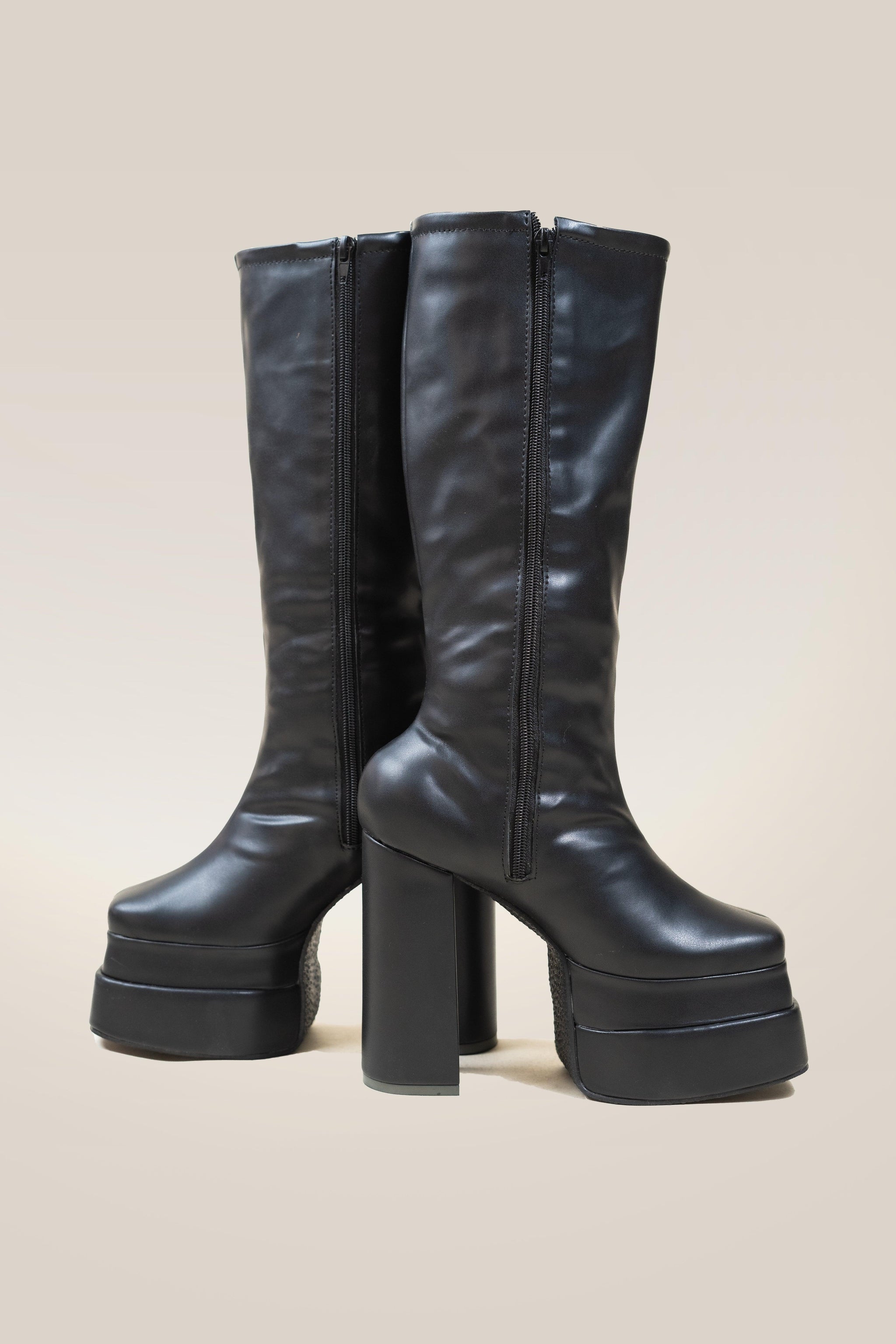 Black Platform Boots with Block Heel - Littlebox India