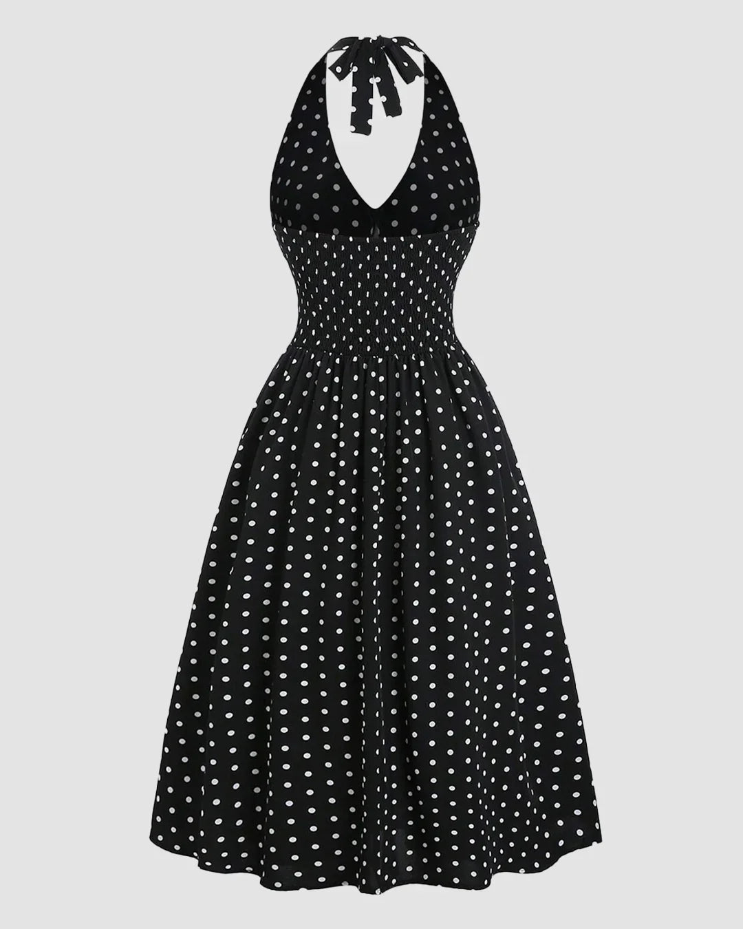 Black Polka Dot Backless Halter Neck Midi Dress