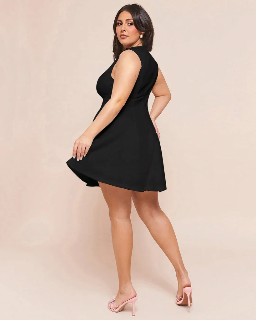 Black Round Neck Sleeveless Black A-Line Mini Dress Curve & Plus