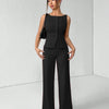 Black Sleeveless Button Vest & Wide-Leg Trousers Co-ords Set