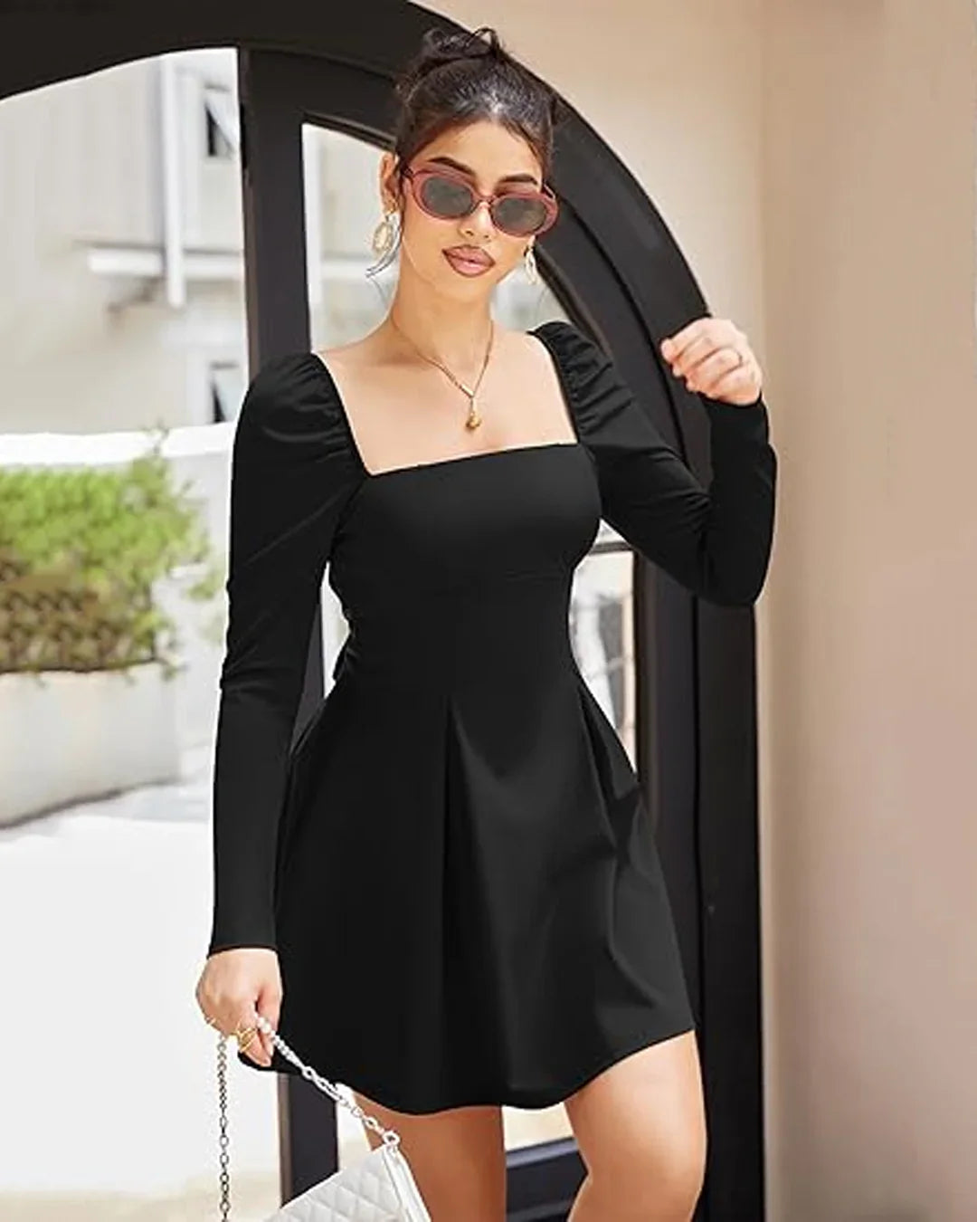 black dress fit Square Neck & Flare Mini – Littlebox India teacher strictly hand wash by Black and Orange Dresses Color:Dusty Sage